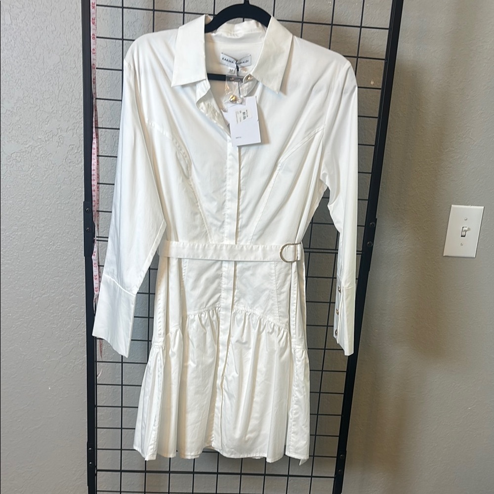 Laundry by Shelli Segal Cream Button-Front Belted Shirt Dress